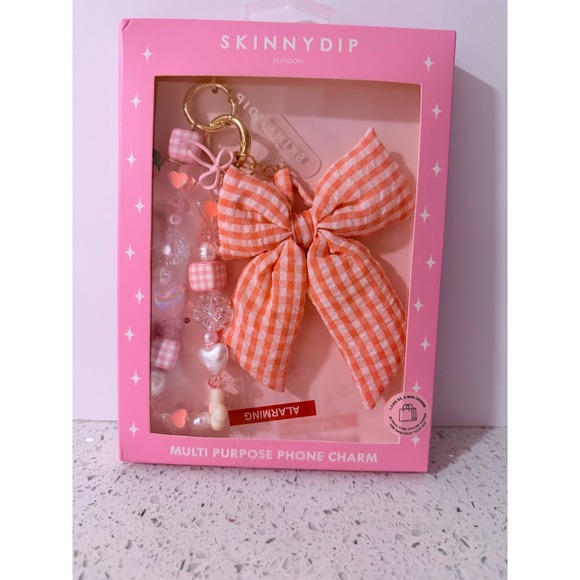 Skinnydip Other - Skinnydip London MultiPurpose Phone Charm Gingham Bow Beaded Bag Charm NEW